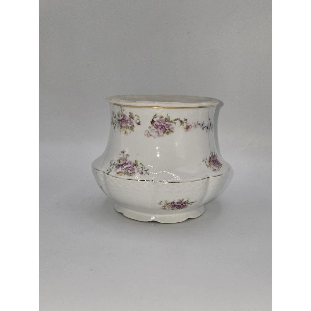 Schumann Bavarian Vintage Floral Porcelain Cachepot Vase Pink Flowers Gold‎ Trim